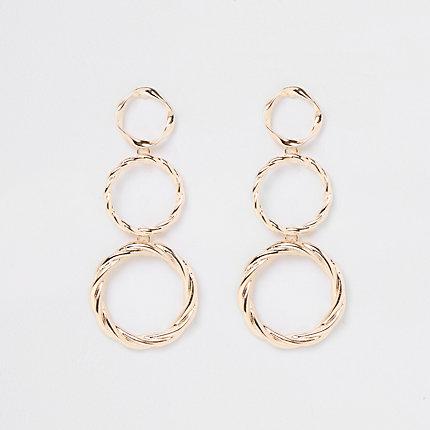 River Island Womens Gold Tone Triple Drop Hoop Earrings