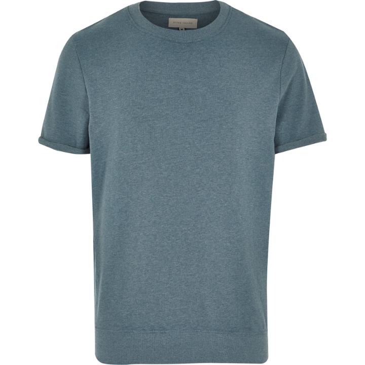 River Island Mensturquoise Marl Short Sleeve Sweatshirt