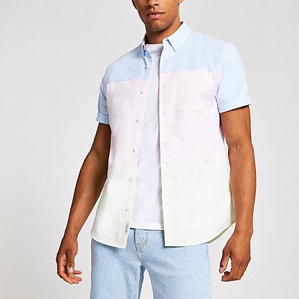 River Island Mens Short Sleeve Pastel Blocked Shirt