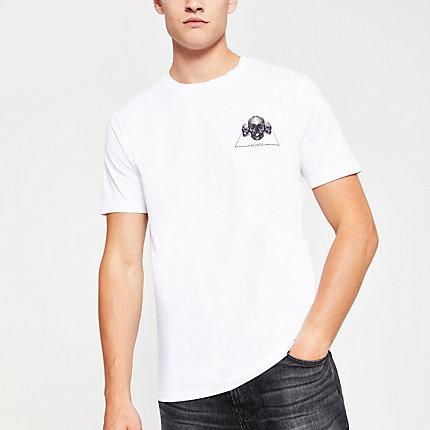 River Island Mens White Skull Print Short Sleeve T-shirt