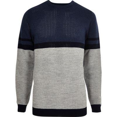 River Island Mens Contrast Stripe Block Slim Fit Sweater
