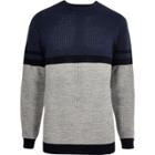 River Island Mens Contrast Stripe Block Slim Fit Sweater