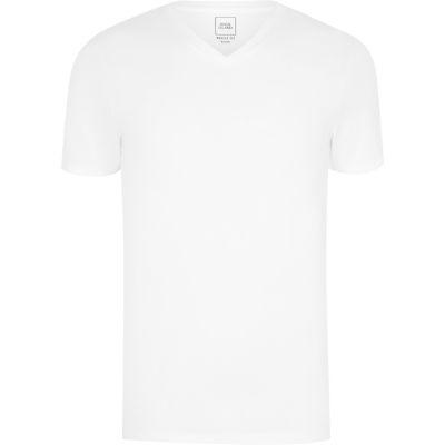 River Island Mens White Muscle Fit V Neck T-shirt