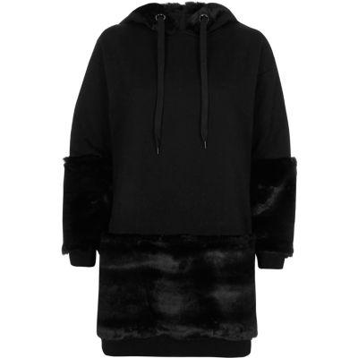 River Island Womens Faux Fur Trim Longline Hoodie