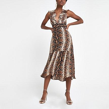 River Island Womens Snake Print Plunge Midi Dress