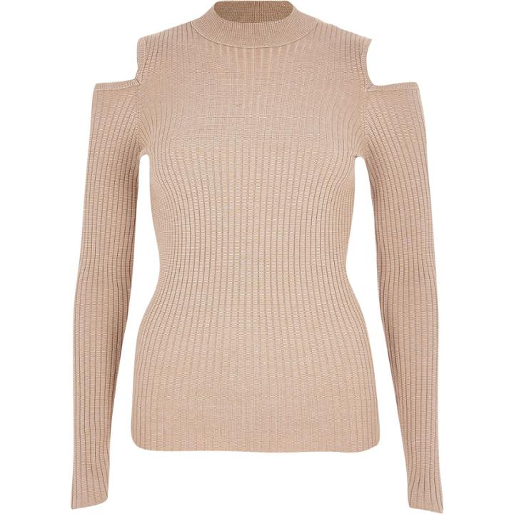 River Island Womens Knitted Ribbed Cold Shoulder Top