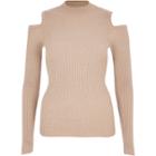 River Island Womens Knitted Ribbed Cold Shoulder Top