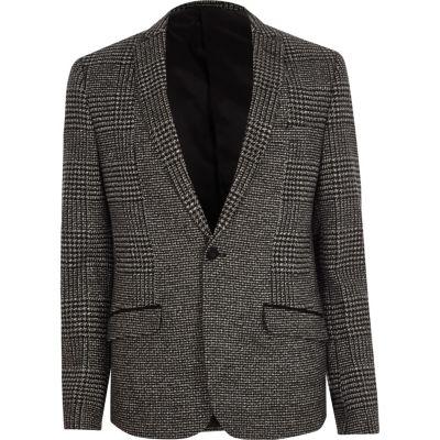 River Island Mens Check Skinny Cropped Blazer