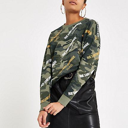 River Island Womens Camo 'rue Saint Dominique' Sweatshirt