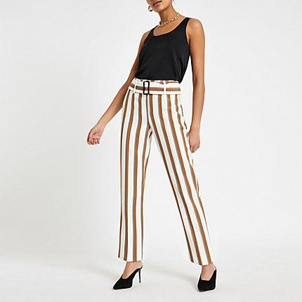 River Island Womens Stripe Belted Peg Leg Trousers