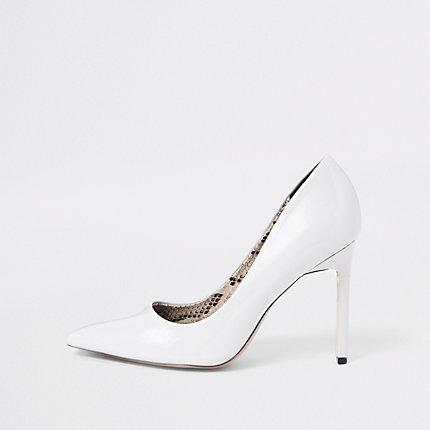 River Island Womens White Wide Fit Patent Pumps