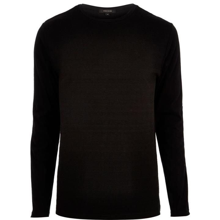 River Island Mensblack Textured Front Top