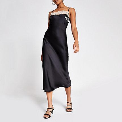 River Island Womens Lace Trim Satin Slip Dress