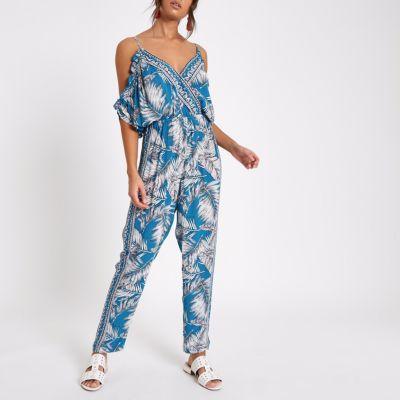 River Island Womens Print Cold Shoulder Jumpsuit
