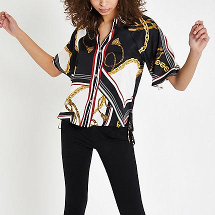 River Island Womens White Chain Print Satin Tie Blouse
