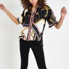 River Island Womens White Chain Print Satin Tie Blouse