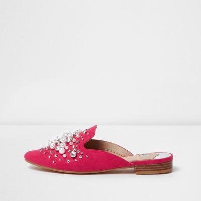 River Island Womens Faux Pearl Embellished Backless Loafers