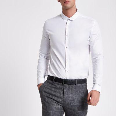 River Island Mens White Slim Fit Textured Long Sleeve Shirt