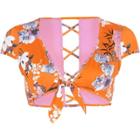 River Island Womens Floral Print Knot Ballet Bikini Top