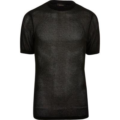 River Island Mensblack Mesh Cotton T-shirt