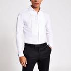 River Island Mens White Slim Fit Pleated Long Sleeve Shirt