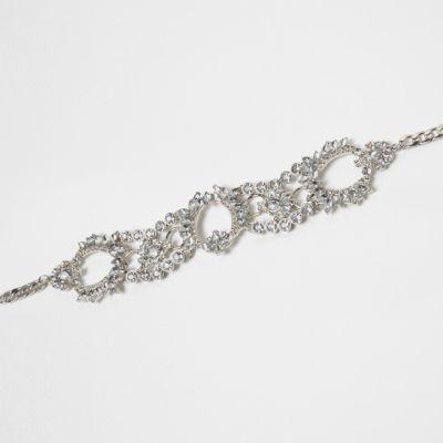 River Island Womens Silver Tone Floral Rhinestone Choker