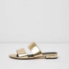 River Island Womens Gold Faux Leather Two Strap Wide Fit Mules