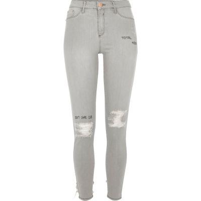 River Island Womens Ripped Slogan Print Molly Jeggings