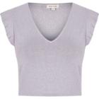 River Island Womens Glitter Frill Shoulder Crop Top