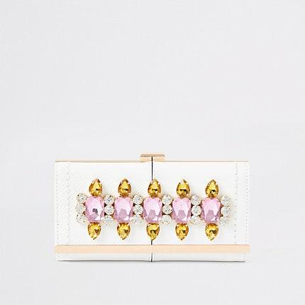 River Island Womens White Gem Embellished Clip Top Purse