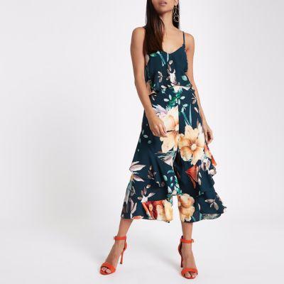 River Island Womens Petite Floral Frill Culotte Jumpsuit