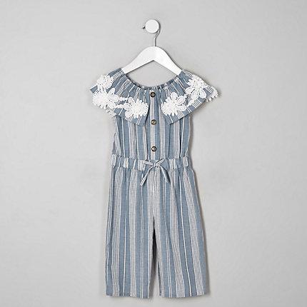 River Island Mini Girls Stripe Bardot Jumpsuit