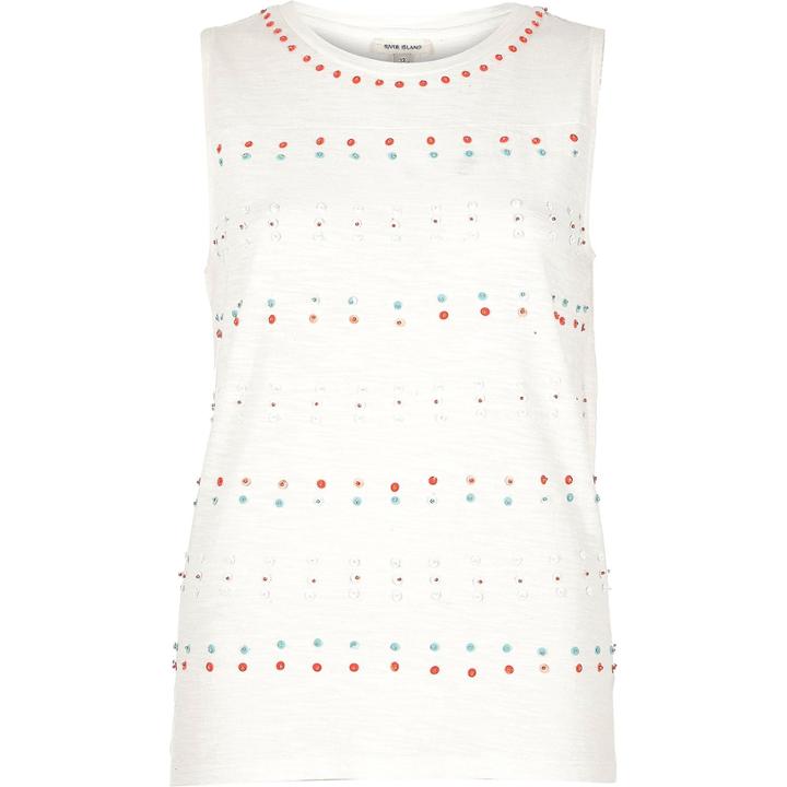 River Island Womens White Sequin Detailk Top