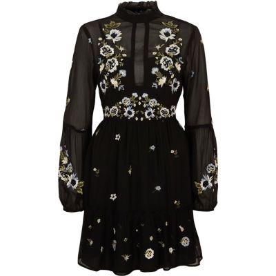 River Island Womens High Neck Floral Embroidered Dress
