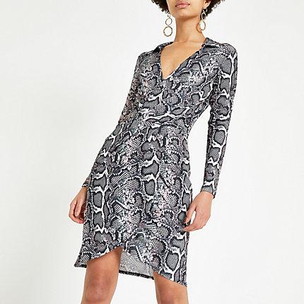River Island Womens Snake Print Jersey Shirt Dress