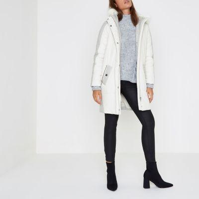 River Island Womens Faux Fur Trim Longline Puffer Jacket