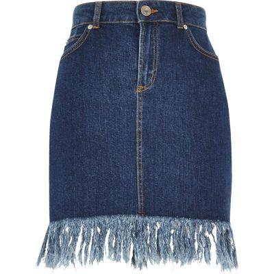 River Island Womens Wash Frayed Hem Denim Skirt