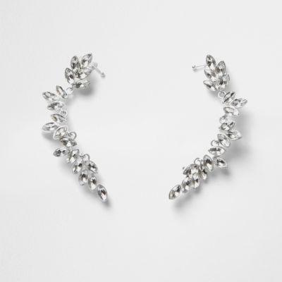 River Island Womens Silver Tone Leaf Jewel Embellished Ear Cuffs