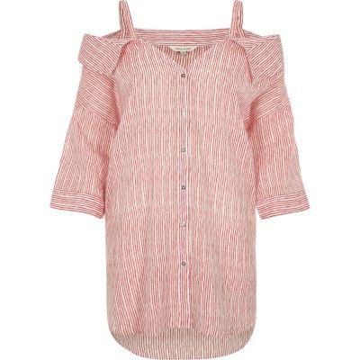 River Island Womens Stripe Cold Shoulder Collar Shirt