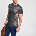 River Island Mens Muscle Fit Side Floral Print T-shirt