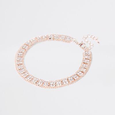 River Island Womens Rose Gold Tone Square Diamante Pave Anklet
