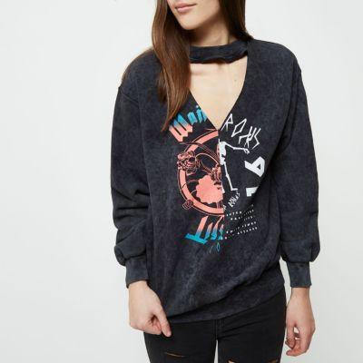 River Island Womens Petite Rock Band Choker Sweatshirt