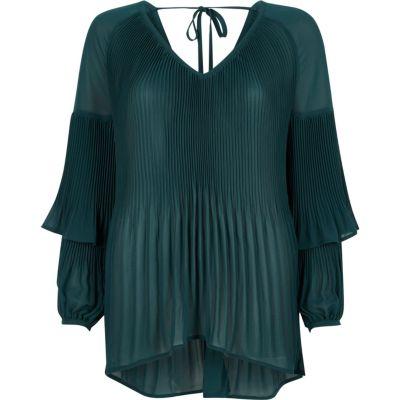 River Island Womens Plisse Long Frill Sleeve Top