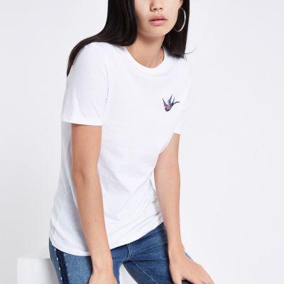 River Island Womens White Swallow Embroidered T-shirt