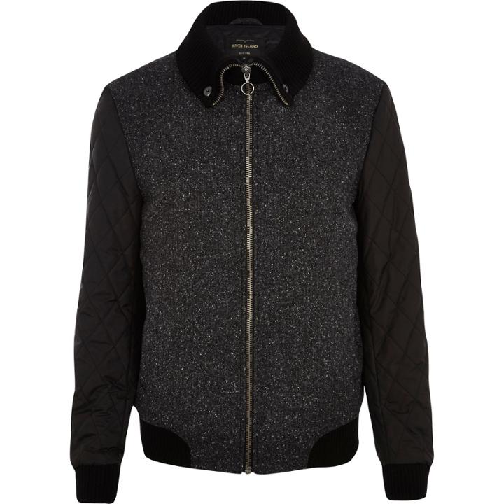 River Island Mensgrey Quilted Sleeve Smart Jacket