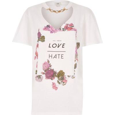 River Island Womens White Floral Print Boyfriend T-shirt