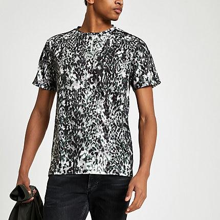 River Island Mens Leopard Print Slim Fit Mesh T-shirt