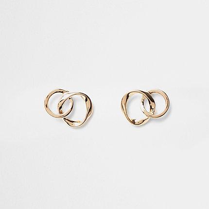 River Island Womens Gold Tone Wavy Interlinked Stud Earrings