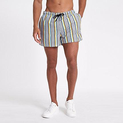 River Island Mens White Stripe Print Skinny Fit Swim Trunks
