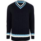 River Island Mens V Neck Slim Fit Cable Knit Sweater
